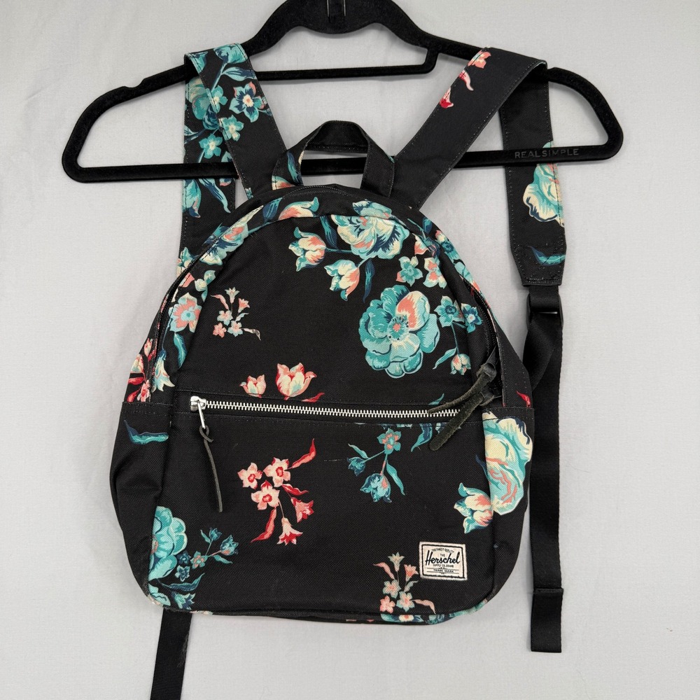 Herschel Supply Co Nova 13" Mini Backpack Black Teal Floral Print Canvas Daypack
